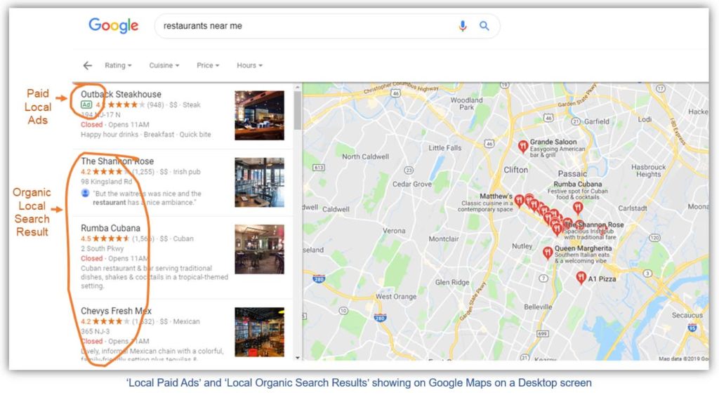 local paid ads and local organic search results on desktop